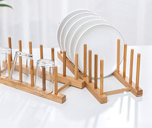 4 Pack Bamboo Dish Drying Rack, Plate Rack Stand Pot Lid Holder, Dish Organizer Racks for Plates, Cups, Bowls, Cutting Board, Drying Rack Stand Drainer, Kitchen Cabinet Organizer - view 4