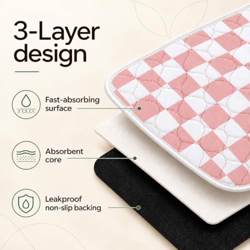 2 Pack Pink Checkered Washable Pee Pads for Dogs, Checkered Reusable Dog Pee Pads, for Puppy Playpen, Crate, Whelping Box, Potty Training, Cute Aesthetic Absorbency, Leak-Proof Non-Slip - view 3