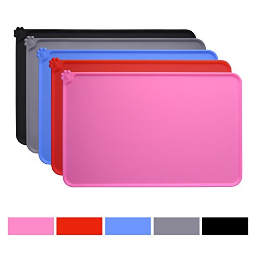 Dog Food Mat, Silicone Dog Cat Bowl Mat, Non Slip Pet Feeding Mat Waterproof Dog Placemat for Small Animals (18.5"x11.8", Pink) - view 6