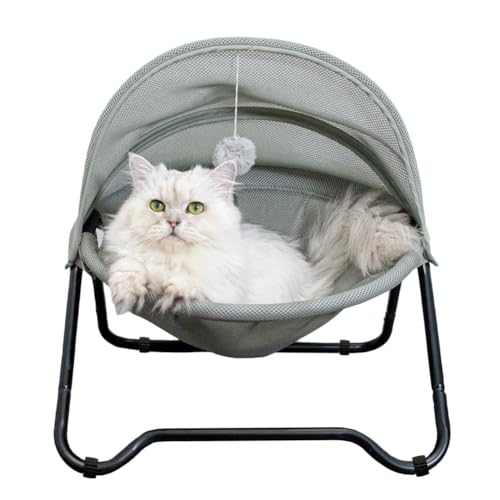 Elevated Cat Hammock Bed with Awning, Breathable Raised Pet Bed Only for Cats & Small‑Size Dogs, Tool‑Free Assembly, Removable Washable Cover for Indoor Outdoor Use