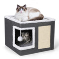 Cat Bed for Indoor Cats, Large Covered Cat House with Scratch Pad, Foldable Cat Cave Bed & Hideaway Cube with Reversible Cushions, Cute Cat Condo for Multi Small Pet Kitten (Dark Grey)