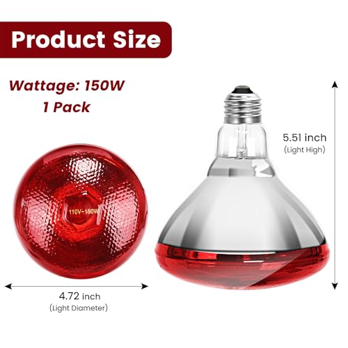 Infrared Heat Lamp Bulb for Chickens Red Heat Lamp Flood Light Heat Lamp Bulb 150 W Heating Bulbs for Brooder Coops Pets Chicks Reptiles Food Service (1 Pack) - view 2