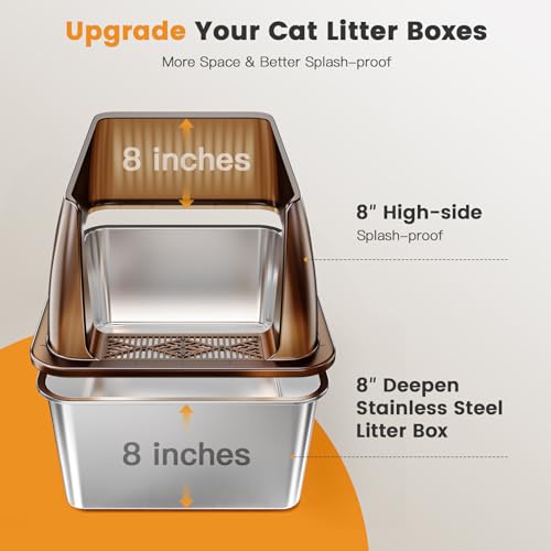 15”Stainless Steel Cat Litter Box Enclosure, XXL Stainless Steel High Sides with Lid, Extra Large Metal Cat Litter Box, Anti Leakage, Non-Sticky, Easy Cleaning, Includes Scoop - view 3