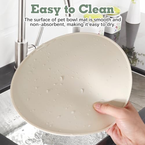 Silicone Cat Feeding Mat 2 Pack Dog Bowl Mats Pet Silicone Food Mat for Food and Water Nonslip Waterproof Feed Mats Round Eating Plate for Small and Medium Cats and Dogs (Beige) - view 4