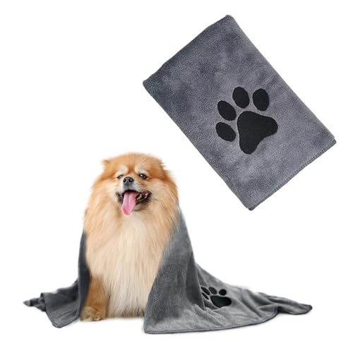 35 * 75cm/50 * 100cm Microfiber Pet Bath Towel Embroidered Super Soft Absorbent Cat for Dogs Blanket Grooming Supplies(Gray,75cm) - view 2
