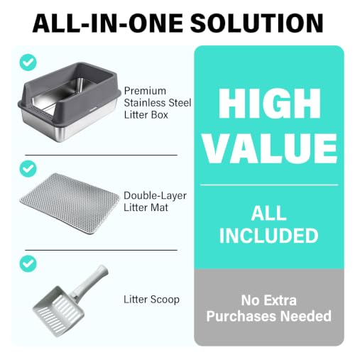 Stainless Steel Litter Box, XL Metal Litter Box with High Sides Lid - view 3