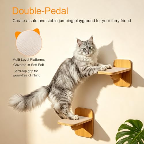 Wall-Mounted Cat Hammock with 2 Wooden Perching Steps—a Suspended Solid Wood wall-Mounted cat Shelf Set Suitable for Indoor Climbing beds for Kittens, Small, Medium, and Large Cats - view 3