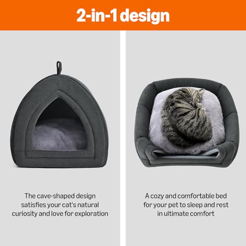 Cat Bed Cave, 2-in-1 Foldable House for Indoor Cats, with Washable Cushion and Non-Slip Base, 17.5 x 17.5 Inches, Large - view 3