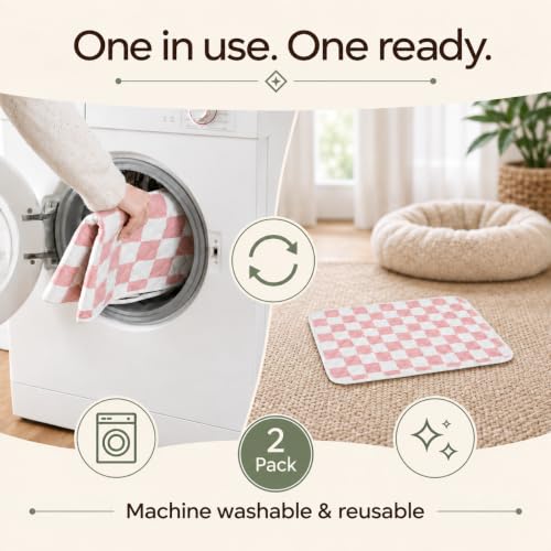 2 Pack Pink Checkered Washable Pee Pads for Dogs, Checkered Reusable Dog Pee Pads, for Puppy Playpen, Crate, Whelping Box, Potty Training, Cute Aesthetic Absorbency, Leak-Proof Non-Slip - view 4