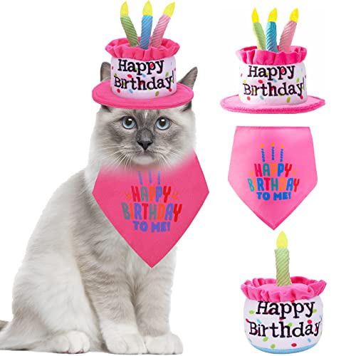 Small Dogs Happy Birthday Cake Hat with Colorful Candles & Bandana Scarfs & Birthday Cake Squeaky Toys Set Pink, Dog Birthday Party Supplies Decorations - view 2