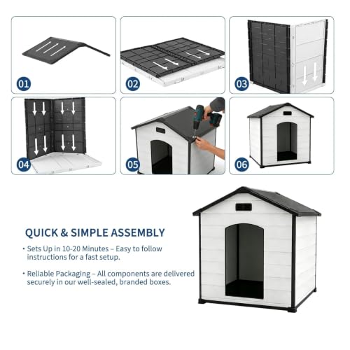 43" Large Dog House Outdoor, Waterproof Durable Resin Dog Kennel - view 7