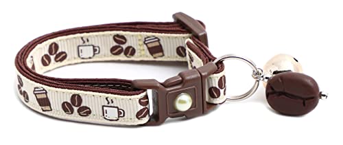 Coffee Cat Collar with Bell | Safety Breakaway Collar | Adjustable Large Size or Kitten Collar (Small(10lbs & Less), Cream)