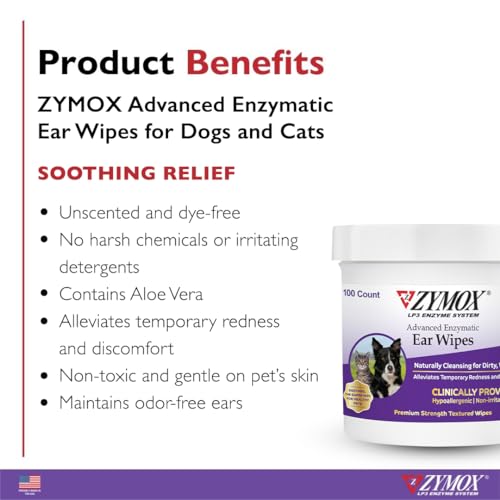 Advanced Enzymatic Ear Wipes for Dogs and Cats - for Dirty, Waxy, Smelly Ears - Premium Strength Ear Cleaner Wipes - Non-Irritating - Hypoallergenic - 100 ct - view 2