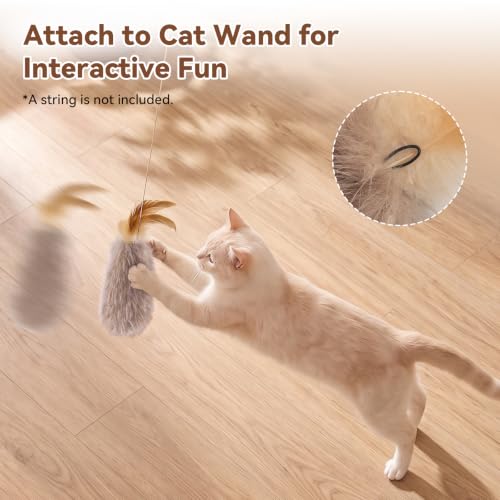 Plush Cat Toy Migi-Fluffy, 2-Pack, Natural Feather & Catnip, Soft Fluffy Tail & Interactive Hanging Ring for Wand Attachment, Durable Bite-Resistant Kitten Teaser for Indoor Play - view 5