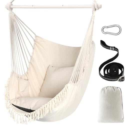 Hammock Chair Max 500 Lbs 2 Cushions Spreader Bar Strap Carabiner