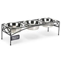 Regal Triple Diner - Triple Bowl Dog and Cat Feeder Stand - Ideal for Feeding Multiple Pets - Durable Wrought Iron Construction with 3-2 Qt Stainless Bowls - 26.5" L x 8" W x 7" H, Black