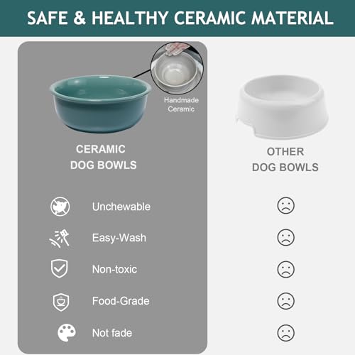 Ceramic Elevated Dog Bowls, Raised Pet Food and Water Bowl Set, Dark Green - view 3
