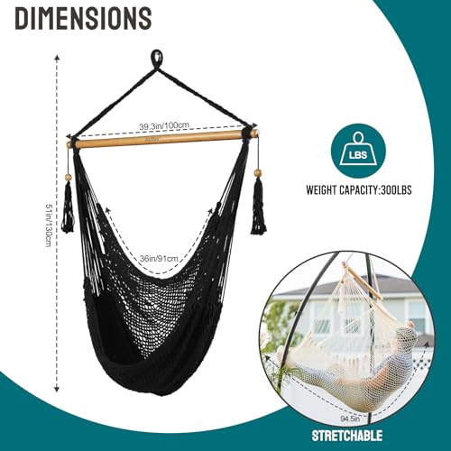 Hanging Hammock Chair, Caribbean Rope Swing Chair Wood Spreader Bar - view 4