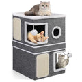 2 Story Cat House beds for Indoor Cats with Scratch Pads Grey