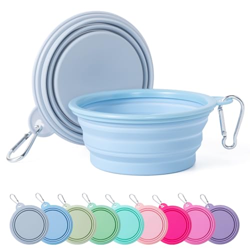 Collapsible Dog Bowl Silicone, 2Pack Macaron Color Pet Travel Bowls