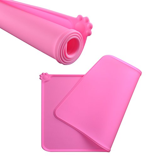 Dog Food Mat, Silicone Dog Cat Bowl Mat, Non Slip Pet Feeding Mat Waterproof Dog Placemat for Small Animals (18.5"x11.8", Pink) - view 4