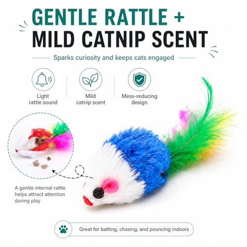 Cat Mouse Toys 17 Pack, Interactive Cat Toys for Indoor Cats, Catnip-Scented Plush Mice with Feather Tails & Rattle Sound, Kitten Toys for Entertainment, Exercise & Hunting Play - view 4