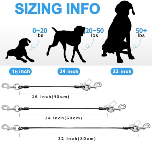 Dog Seat Belt Harness for Car,2pcs Dog Seatbelt of Coated Wire Leash Safety Restraint,No Chew Tether Cable Vehicle Dogs Accessories,Double Clips & Latch (2 Pack Black, 24 inch/60 CM) - view 5