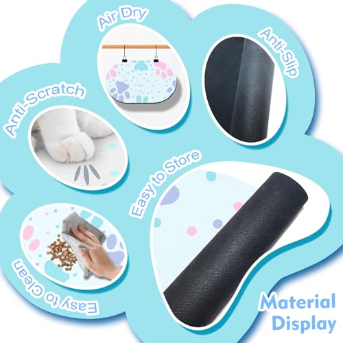 Dog Food Mat 20''x12'', Small Pet Feeding Mat, Non-Slip Rubber Pet Food Mat, Absorbent Cat Dog Water Bowl Mat for Messy Drinkers, Dogs Bowl Placemat for Food and Water, Light Blue Paw - view 3
