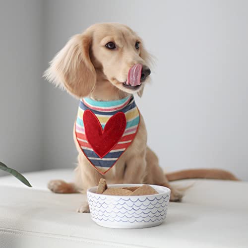 Ceramic Dog Bowl – Blue & White Wave Pattern Pet Food & Water Bowl – Durable, Dishwasher Safe Modern Dog Dish (Large) - view 5