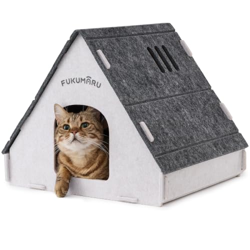 Cat House Cave Bed for Indoor Cats, Large Warm Felt Cat Hideaway