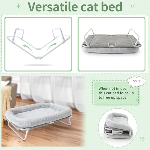 Elevated Cat Bed Foldable Raised Pet Hammock Self-Supporting Puppy Lounger with Off Floor Metal Frame Washable Cover for Small Dog Kitten Indoor Use 25.2x15.75x7.48 in（Grey） - view 5