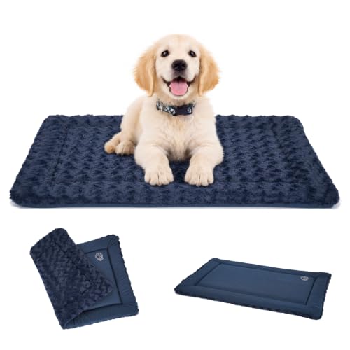 Dog Crate Pad for 30"x20" Dog Crate, Plush/Canvas Navy