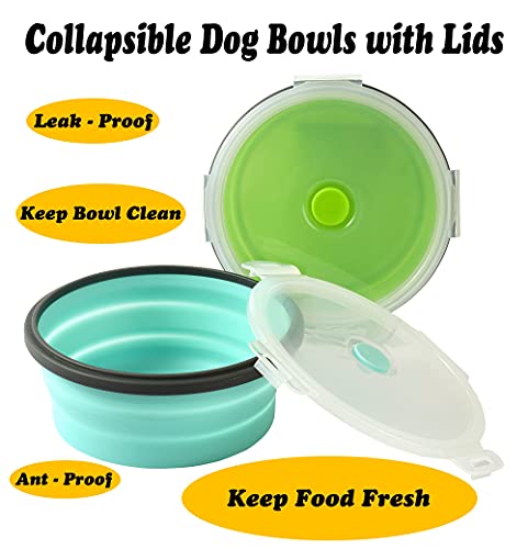 2 Pack Collapsible Silicone Travel Dog Bowls with Lids - Portable Pet Feeders, 17 oz 500ml - view 5