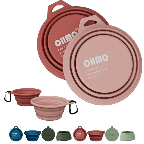 Collapsible Dog Bowls for Pet Travel, 12oz, 2pcs, Coral&Brick Red
