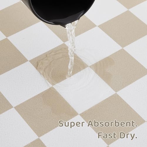 Checkered Dog Feeding Mat, Absorbent Mats for Dog Food and Water Bowl, Dispenser, Retro Aesthetic Khaki Beige Checkerboard Pet Placemat for Dogs, Cats, Puppy Accessories, 12" X 19” - view 4