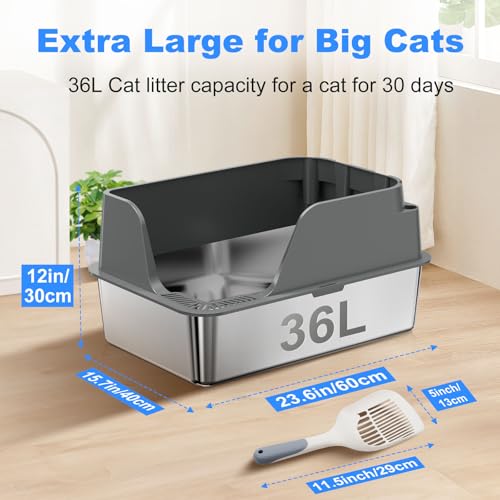 Non-Stick Stainless Steel Litter Box, XL Side Open Splash-Proof&Leak-Proof - view 2