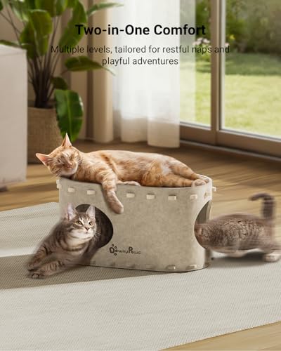 Cat House for Indoor Cats, Peekaboo Cat Bed Cave, Cream - view 2