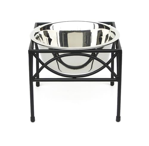 Regal Single Bowl Raised Feeder - Elevated Feeding Station - Metal, Wrought Iron Dog Bowl, Best Single Diner, Pet Bowl for Small, Medium, Large and XL Dogs - (Medium - 7" Tall)