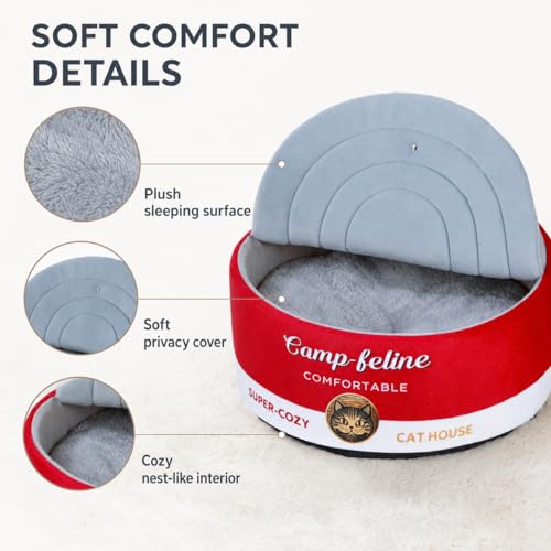 Enclosed Cat Bed for Indoor Cats & Kittens - Calming Cute Can-Shaped Covered Pet Cave with Removable Washable Cushion, Self-Standing Cozy Hideaway for Cats & Small Dogs up to 15 lbs - view 4