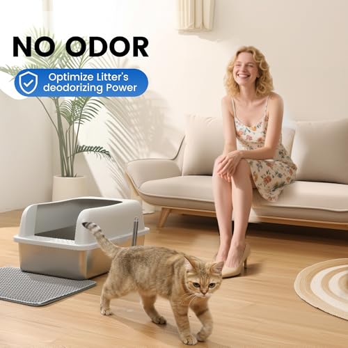 Stainless Steel XL Cat Litter Box for Big Cats- Metal Extra Large Litter Box with Lid, Include Metal Litter Scoop,Mat. High Sided with Guard Prevent Splashing. No Smell, Always New After Clean. - view 2