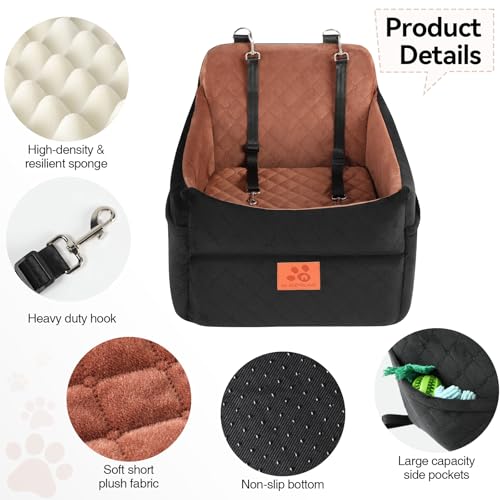 Dog Car Seat for Small/Medium Dogs, Dog Booster Car Seats with Thick Cushion for Dogs Under 35 lbs, Detachable Washable Pet Carseat with Storage Pockets, 2 Safety Belts(Black/Brown) - view 5