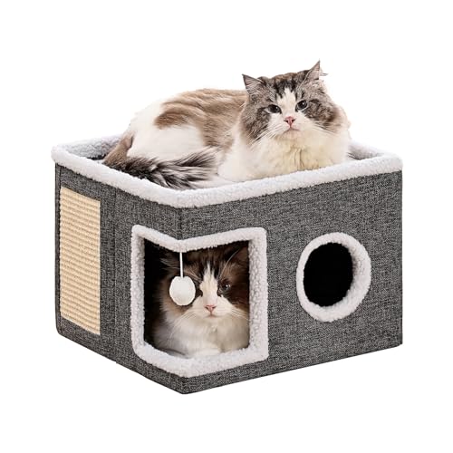 Large Cat Houses for Indoor Cats with Fluffy Ball and Scratch Pad