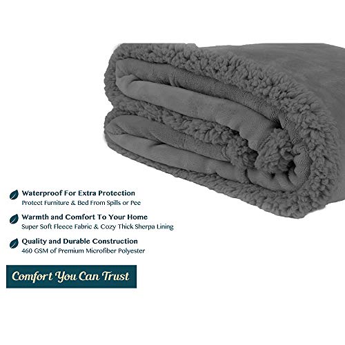 Waterproof Couch Blanket | Dog & Cat Blanket Protector | Plush Soft Warm Fuzzy Sherpa Throw, Dark Grey, 60x80 - view 5