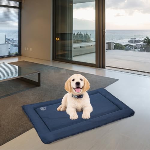 Dog Crate Pad for 30"x20" Dog Crate, Plush/Canvas Navy - view 6