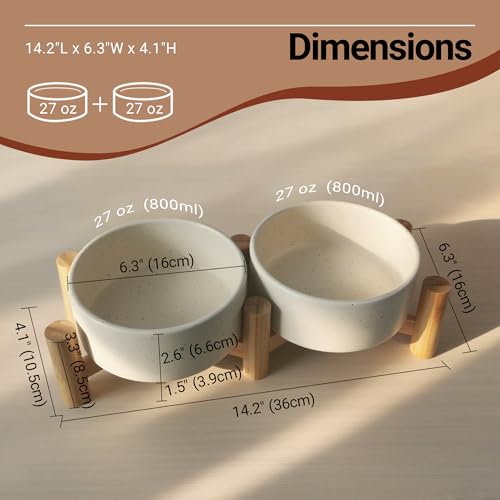 Elevated Dog Bowl & Cat Dish 27oz – Raised Ceramic Pet Food and Water Bowls with Bamboo Stand, Feeding Station for Small & Medium Pets, Prevents Neck Strain – Durable, Premium Quality - view 4
