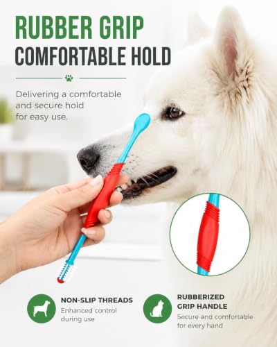 Pet Toothbrush Set for Medium Large Dogs, Extra Long Double-Ended Dog Toothbrush with 360° Brush, Soft Bristle Dental Care Kit with Finger Brushes, Pet Teeth Cleaning Supplies 10 Pack (Multicolor) - view 3