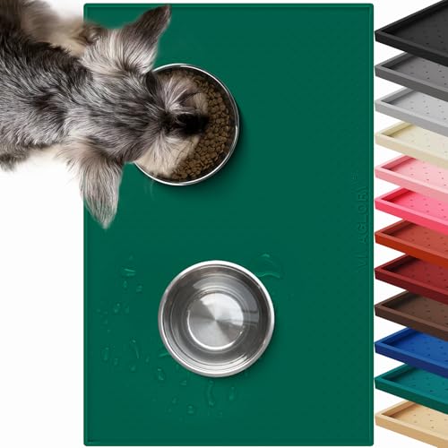 Pet Food Mat Grippymat Dog Bowl Mat, 24" L x 16" W, Deep Green