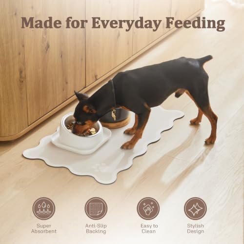 Scalloped Dog Feeding Mat, Absorbent Bowl Placemat, Beige - view 3