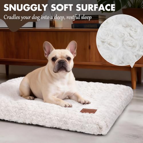 Dog Bed Crate Pad - Rosette Pattern White Velvet Pet Bed Anti-Slip Comfy Kennel Pad for Crates Rosette White M - view 2