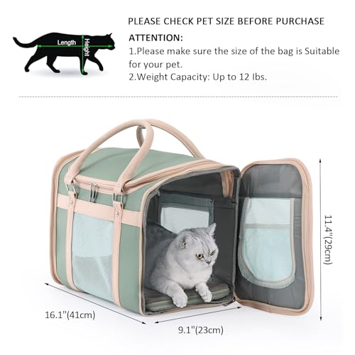 Luxury Mint Green PU Leather Pet Carrier Bag, Airline Compliant Portable Travel Crate with Breathable Mesh Panels & Shoulder Strap for Cats Small Dogs Travel & Vet Use - view 4